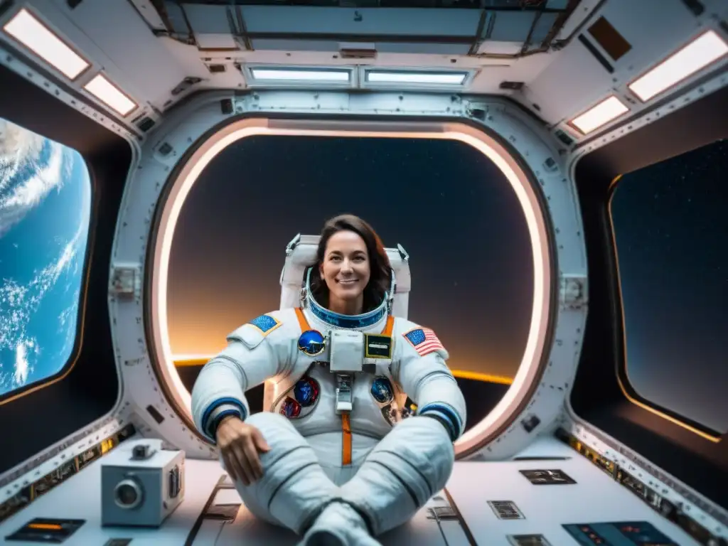 Nicole Stott, artista del espacio, flotando en la Estación Espacial Internacional, maravillada por la Tierra desde el Cupola