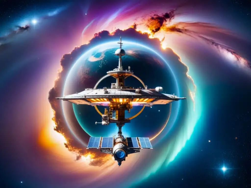 Estación espacial futurista en órbita de una galaxia vibrante Un asombroso espacio de exploración maravillas universo ciencia ficción