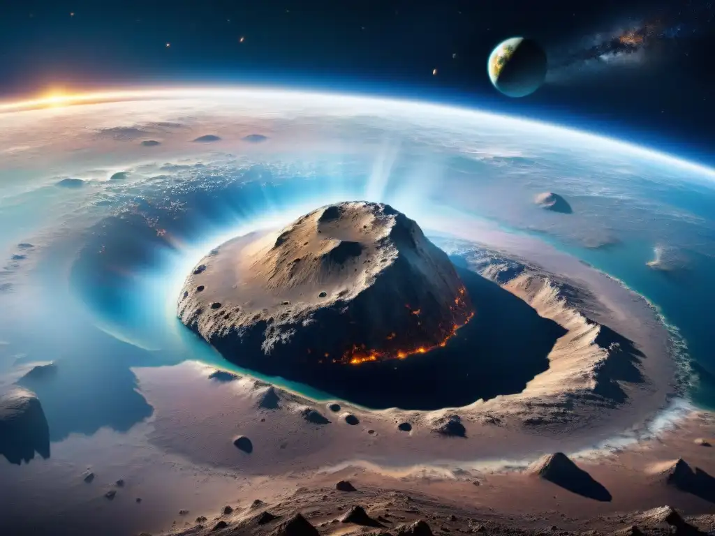 Un asteroide gigante se acerca a la Tierra, mostrando detalle y realismo