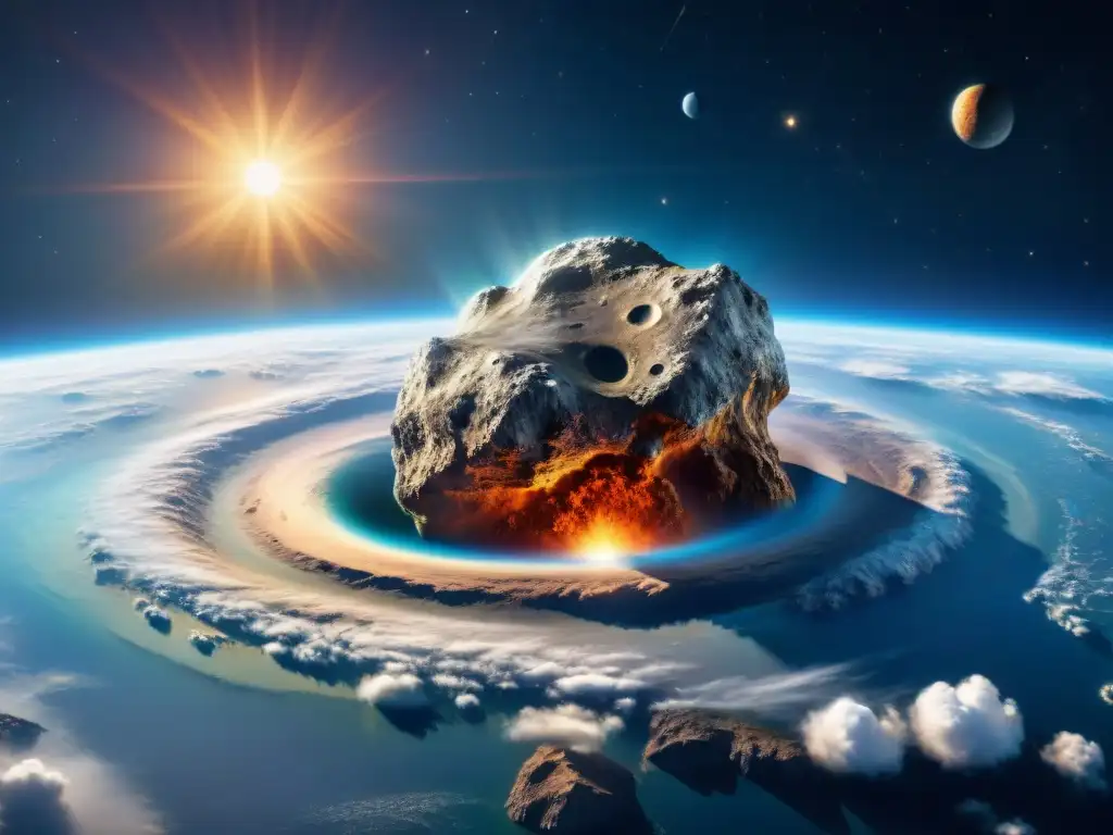 Un asteroide masivo se acerca a la Tierra, detallado y realista