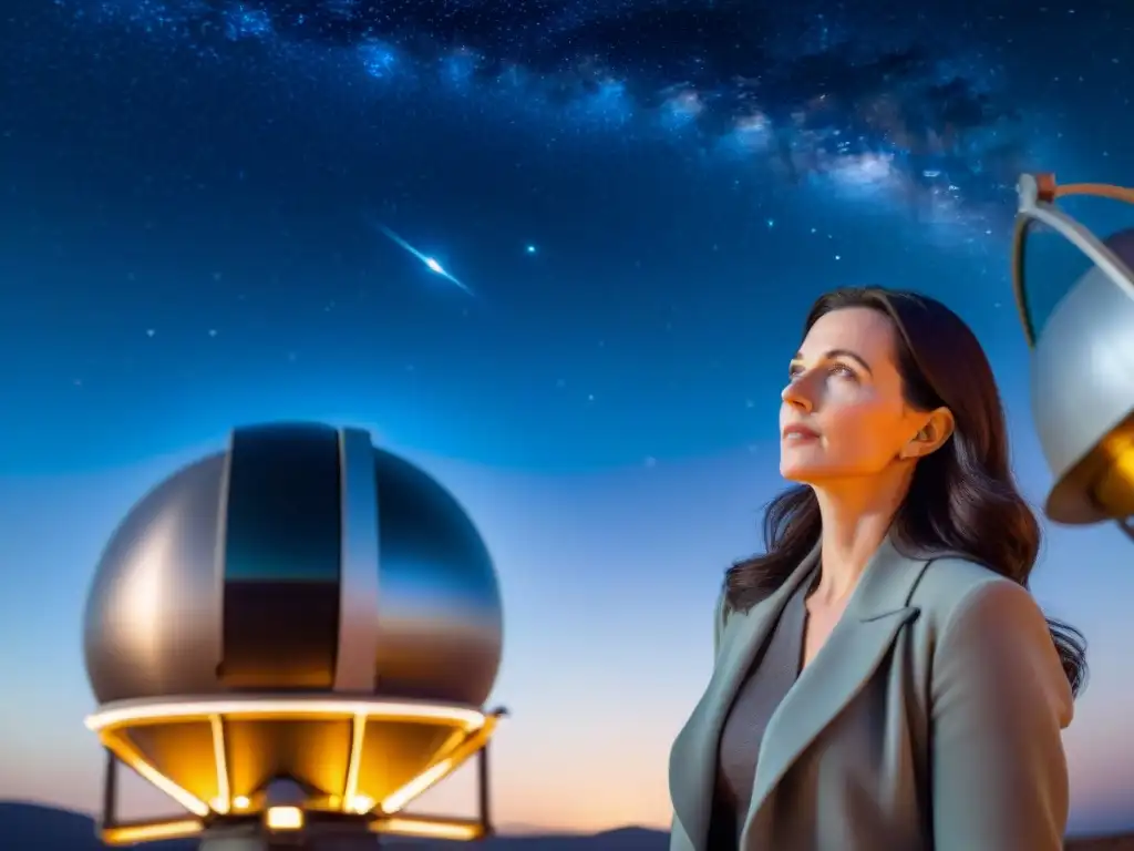 Sara Seager, astrofísica, mira al cielo estrellado desde un telescopio gigante