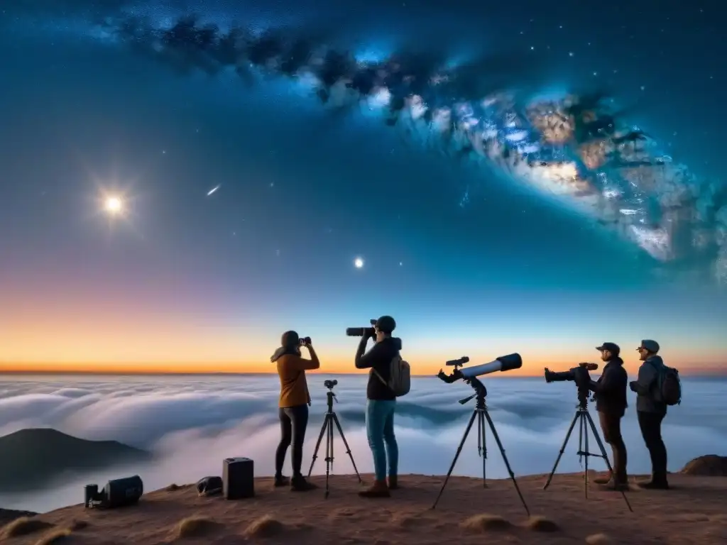 Un astrofotógrafo ajusta su equipo bajo la luz de la luna mientras explora sistemas estelares