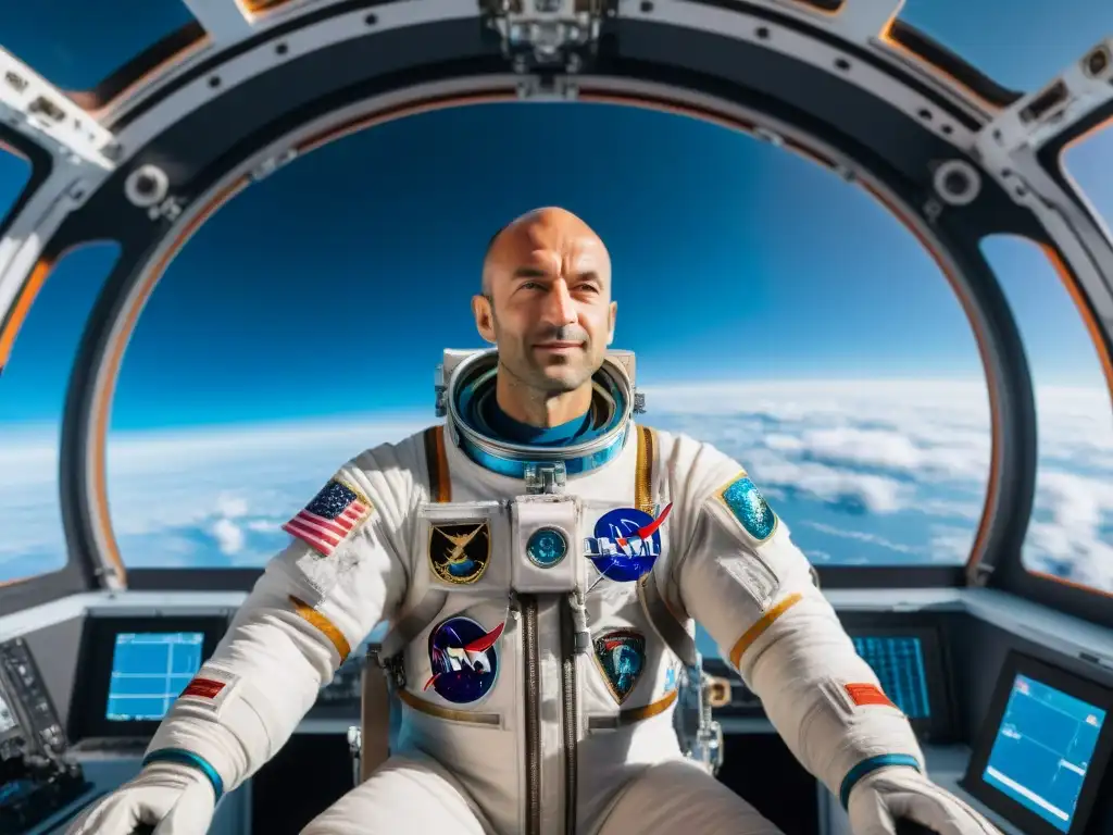 Astronauta DJ Luca Parmitano flotando en el espacio, mezclando música frente a la Tierra