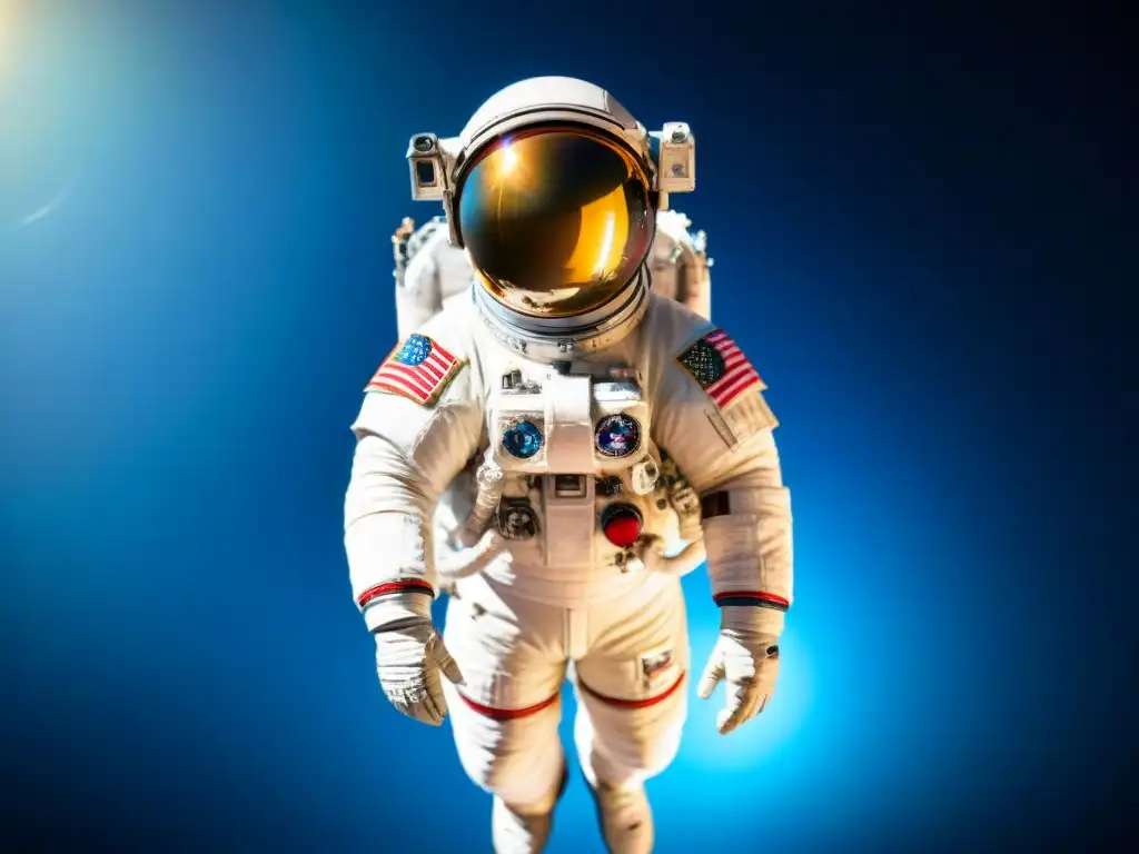 Un astronauta flotando en el espacio exterior cerca de la Estación Espacial Internacional, destacando la Vida en la Estación Espacial