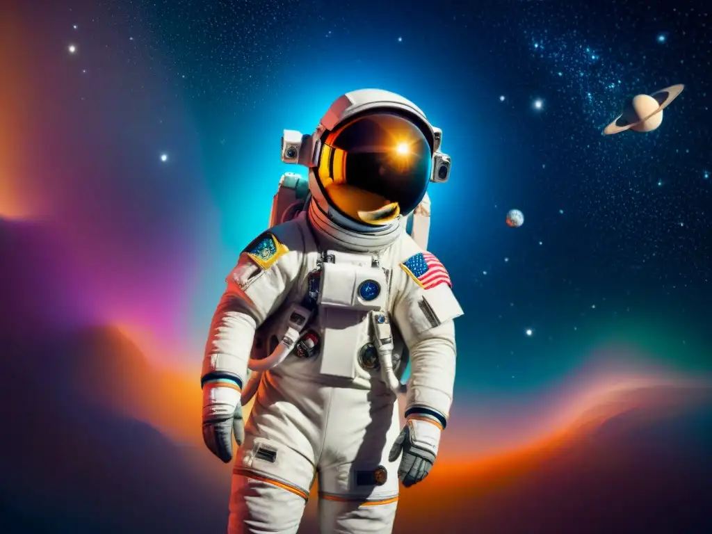 Astronauta flotando en el espacio, rodeado de estrellas y planetas, inspirando a soñar con los mejores cursos online preparación espacial