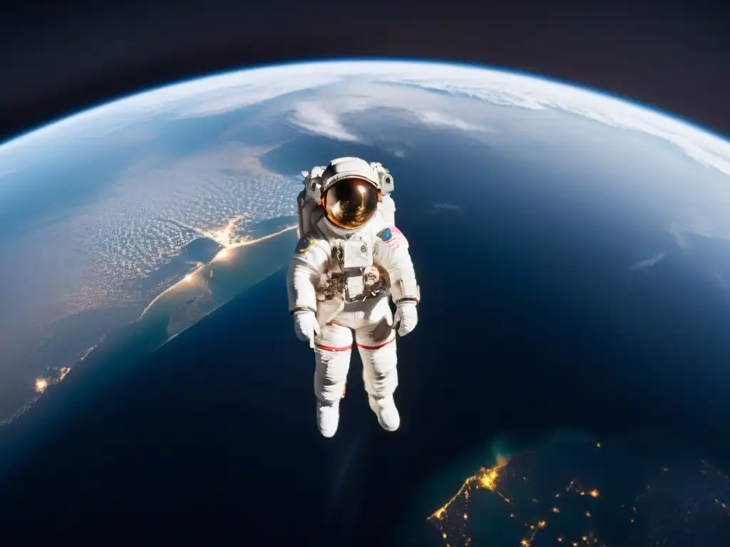 Astronauta flota en el espacio, observando la Tierra con asombro y soledad