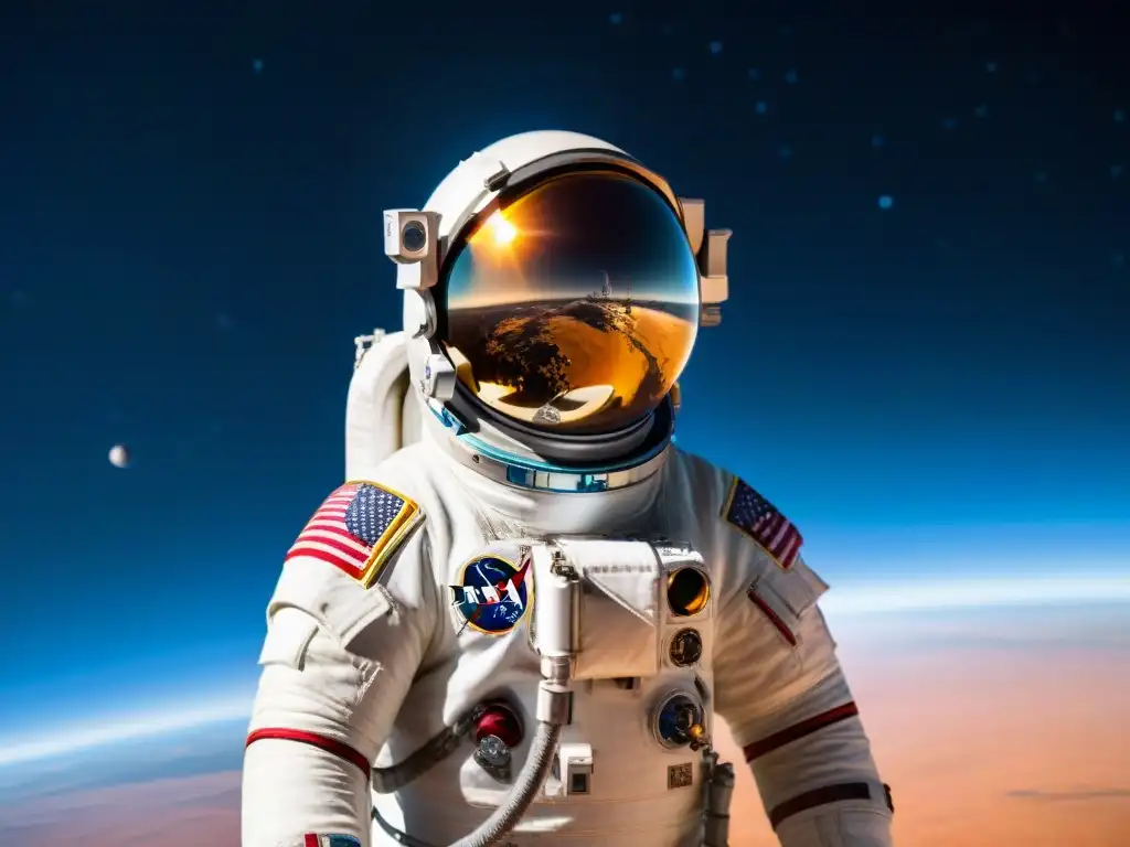 Un astronauta flotando en el espacio con la Tierra de fondo, transmitiendo asombro y maravilla