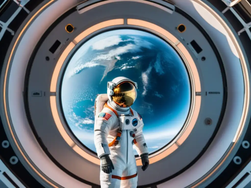 Un astronauta realiza experimentos en la estación espacial, rodeado de tecnología avanzada