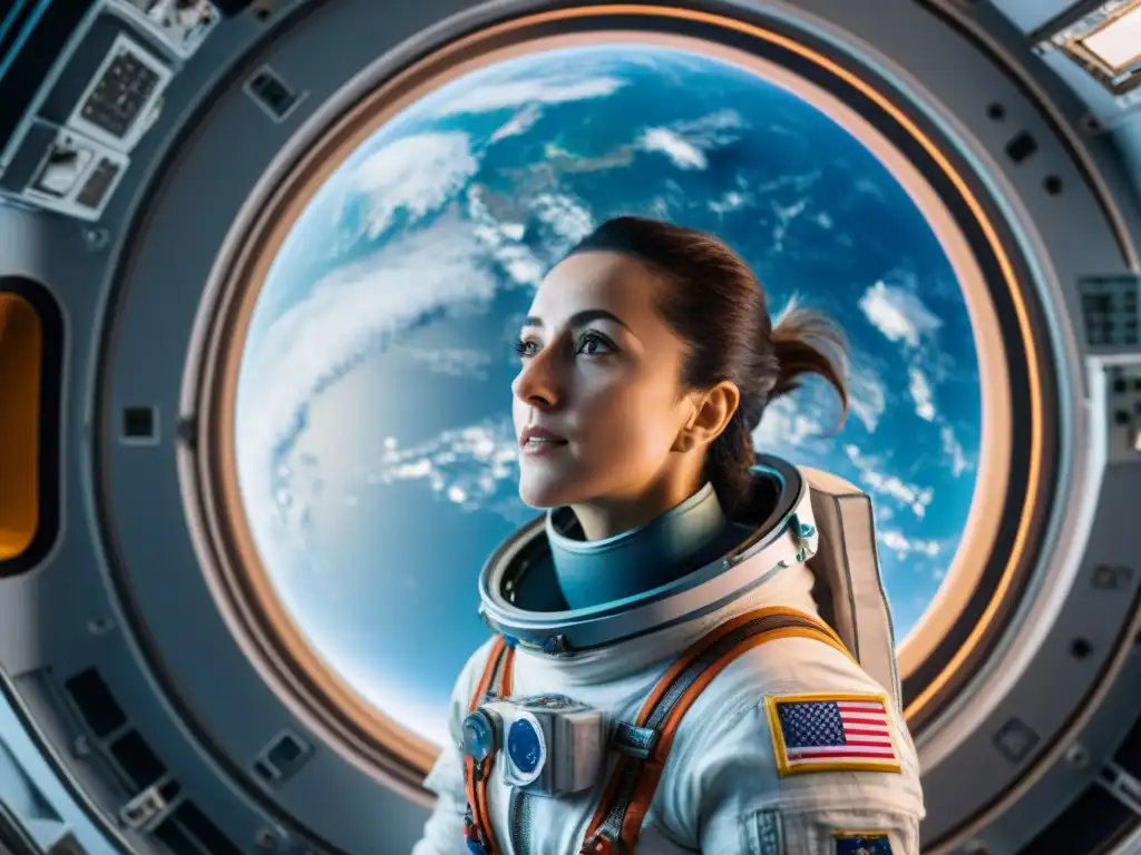 La astronauta Jessica Meir flota en la Estación Espacial Internacional, admirando la Tierra