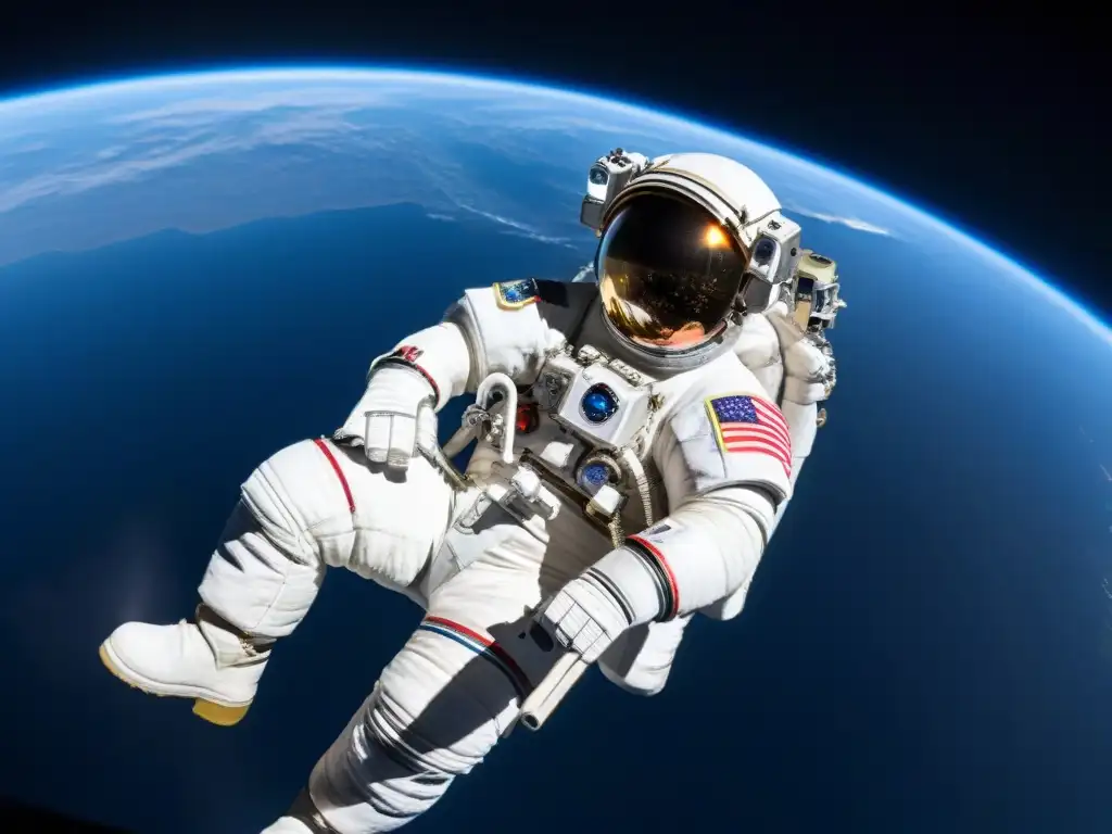 Exploración espacial: astronauta en asombroso espacio exterior Un astronauta flota en el espacio exterior realizando actividades únicas en la Estación Espacial Internacional