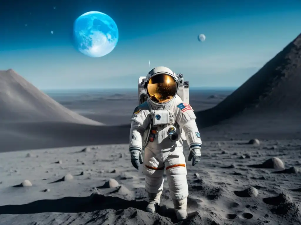Astronauta de la Misión Artemis exploración lunar global contempla la Tierra desde la Luna