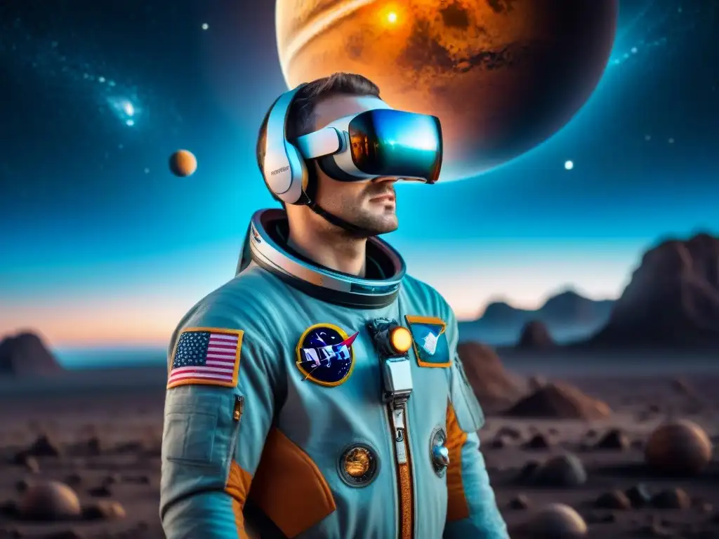 Un astronauta maravillado por el universo en realidad aumentada exploración universo apps