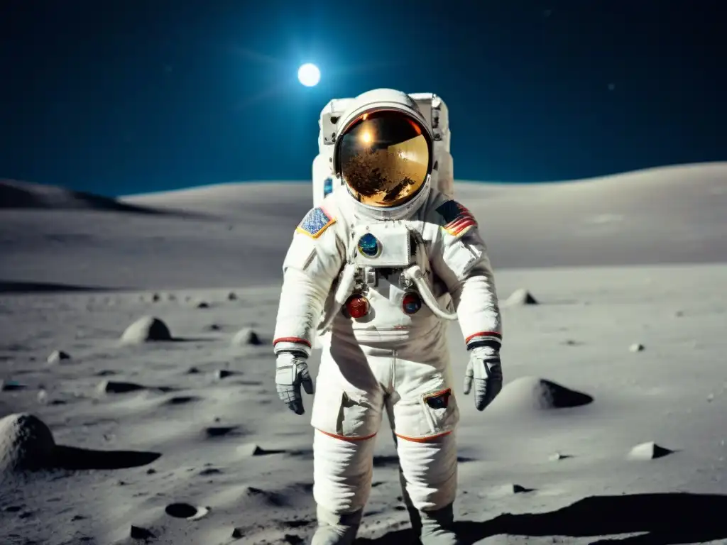 Un astronauta en un momento reflexivo en la Luna, admirando la Tierra en la distancia