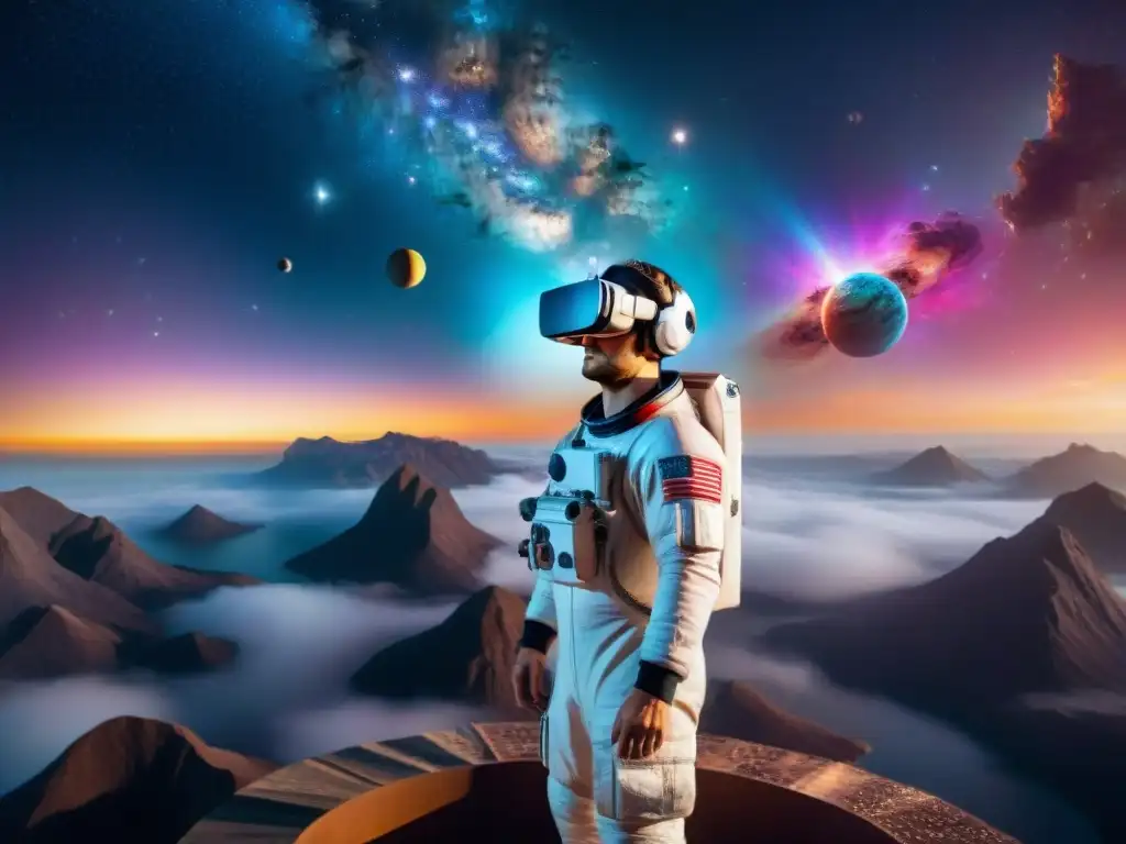 Astronauta en realidad virtual explorando el universo