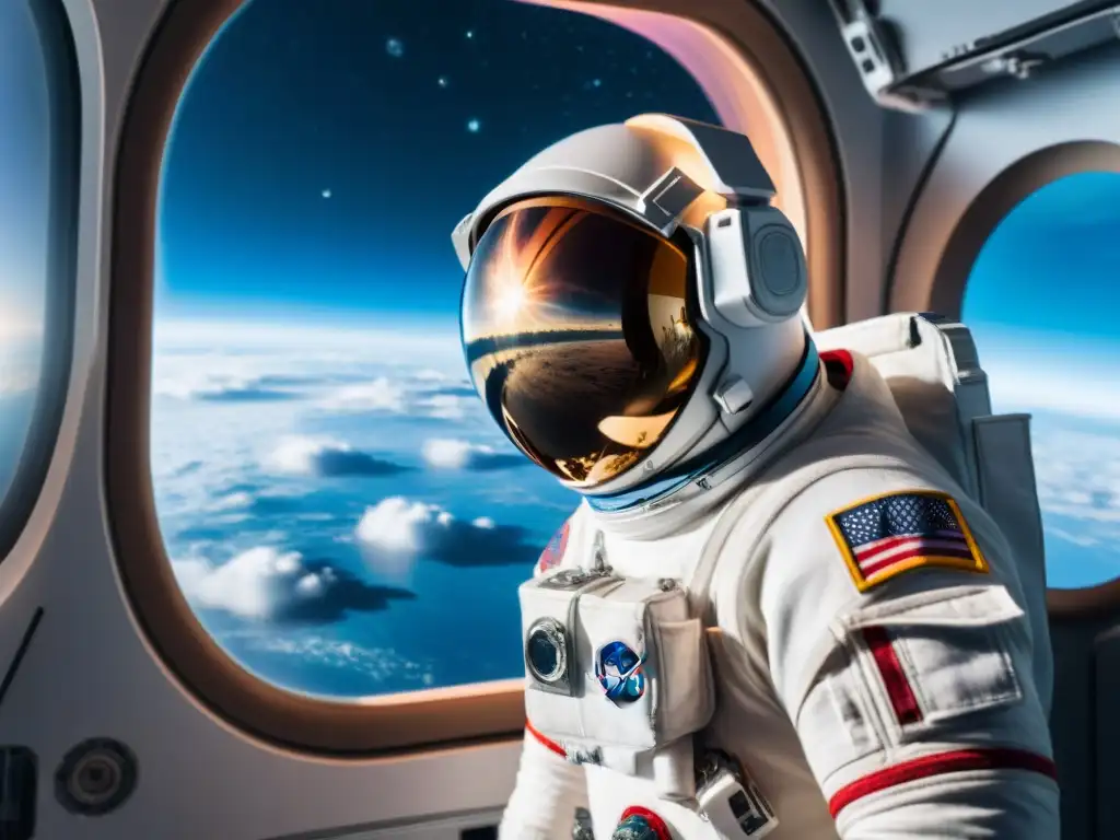 Explorando el infinito: la soledad del astronauta en el espacio Un astronauta reflexivo contempla la Tierra desde su nave espacial, mostrando la complejidad psicológica en misiones espaciales