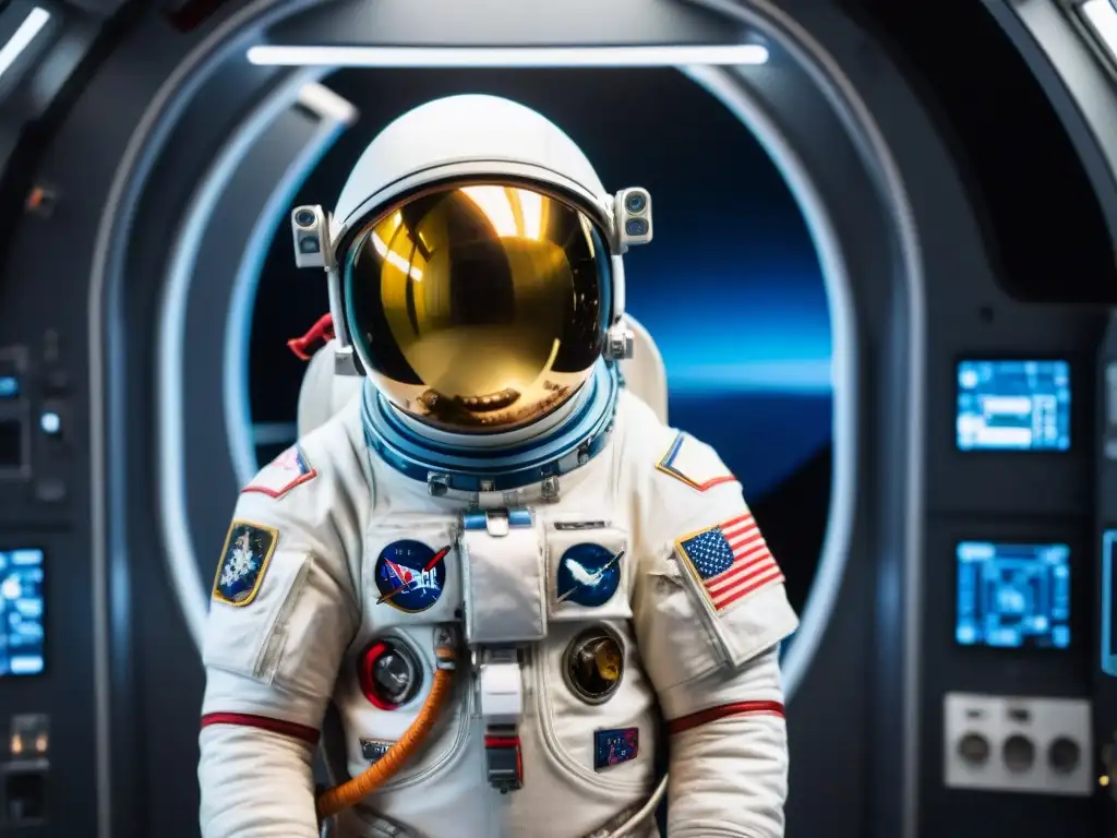 Un astronauta solitario en la nave espacial, refleja determinación en la vastedad del espacio