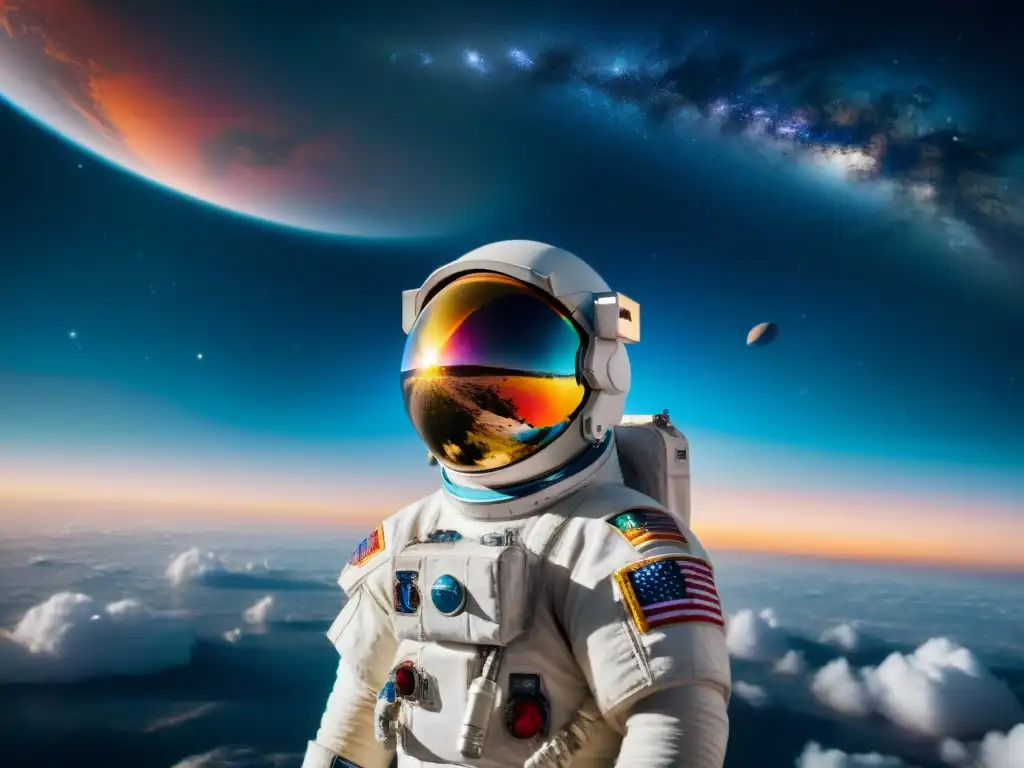 Astronauta solitario lidiando con la pérdida en el espacio, contemplando la Tierra a lo lejos