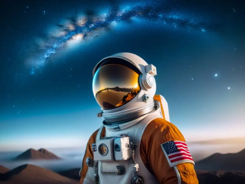 Un astronauta solitario lidiando con la pérdida en el espacio, rodeado de estrellas brillantes y una nebulosa etérea