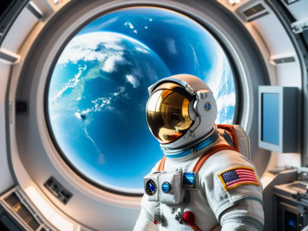 Un astronauta contempla la Tierra desde la Estación Espacial Internacional, reflejando experiencias inmersivas en viajes espaciales