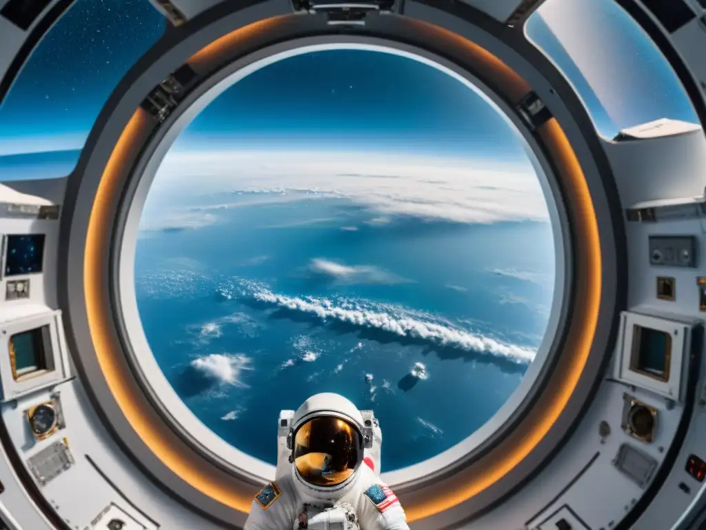 Astronauta contemplando la Tierra desde el espacio, reflejando los efectos psicológicos del confinamiento espacial