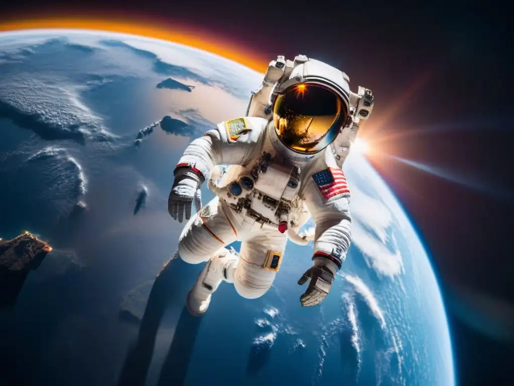 Explorando la soledad: astronauta contempla la Tierra desde el espacio Astronauta contempla la Tierra desde el espacio, resaltando la soledad y la belleza del cosmos