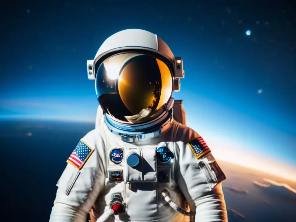 Astronauta contemplando la Tierra desde el espacio: reflexión y aislamiento Astronauta en introspección, reflejando la Tierra desde el espacio