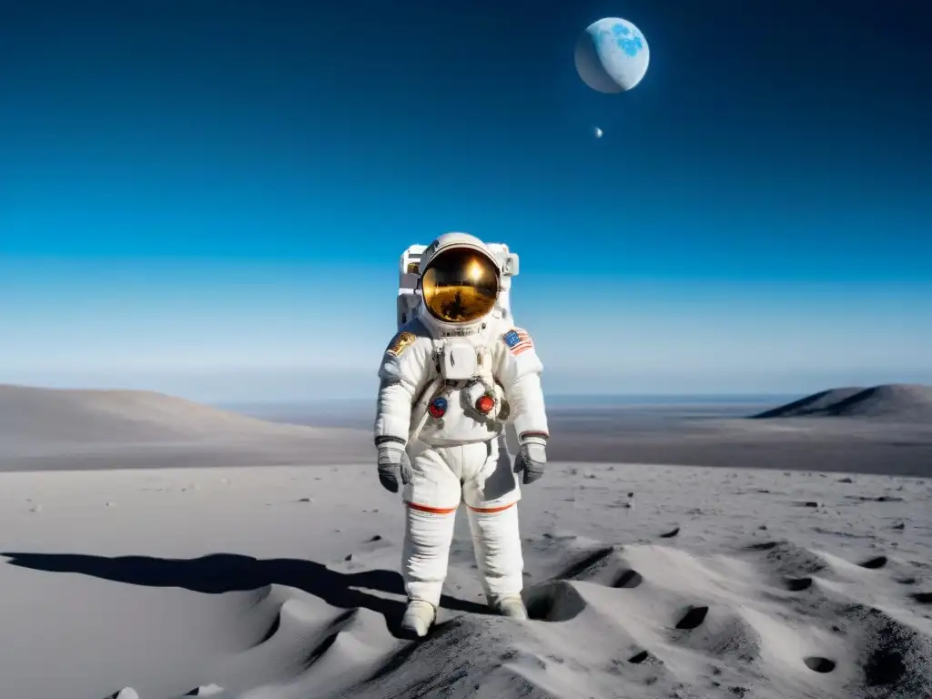 Un astronauta contempla la Tierra desde la Luna, reflejando soledad y maravilla