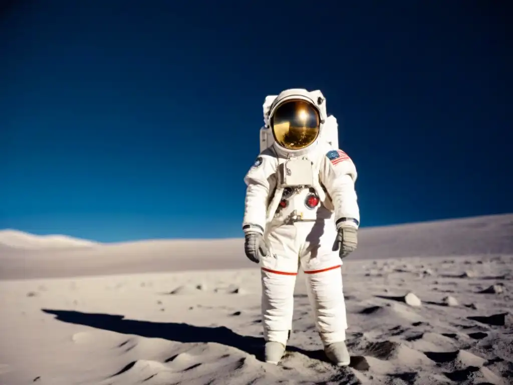 Un astronauta en traje espacial blanco en la superficie lunar, con la Tierra de fondo, resalta la carrera espacial de Sergei Korolev y Von Braun