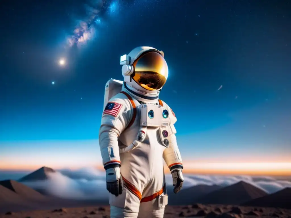 Un astronauta en traje espacial futurista mira la galaxia estrellada, representando la exploración del espacio en Continuum