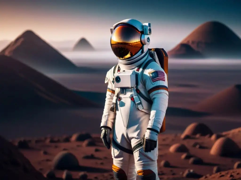 Un astronauta en traje espacial futurista en un paisaje alienígena