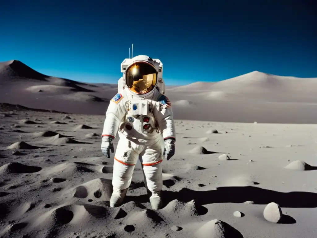 Un astronauta en traje Apollo contempla la Tierra desde la Luna, destacando el legado de las misiones Apolo en la exploración espacial