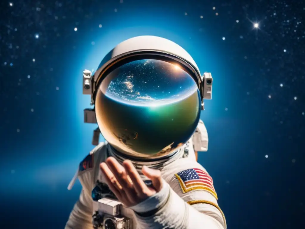 Explorador del cosmos: serenidad y aislamiento en el espacio Un astronauta flotando en el vasto espacio, rodeado de estrellas, en busca de calma