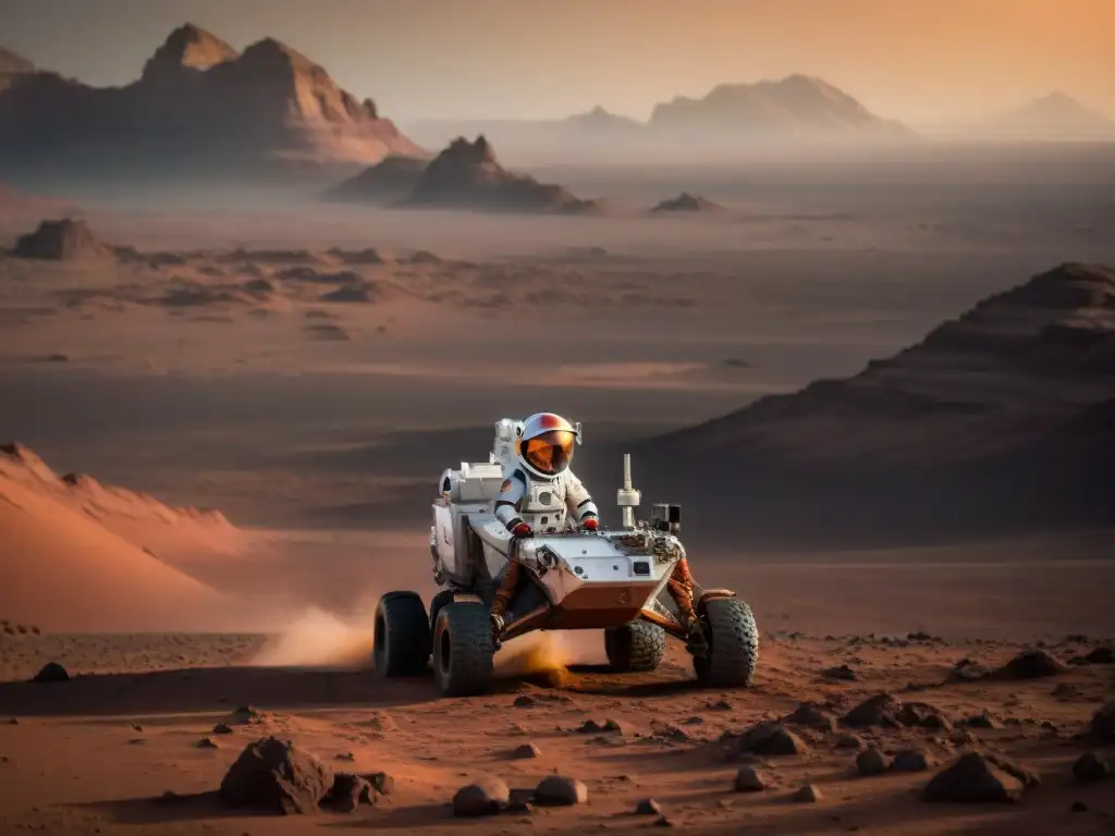 Un astronauta contempla el vasto paisaje marciano, reflejando la narrativa visual en The Martian