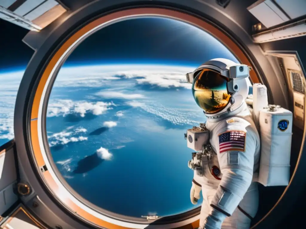 Astronauta contempla la vista de la Tierra desde el espacio, fascinado por la magnificencia del planeta azul