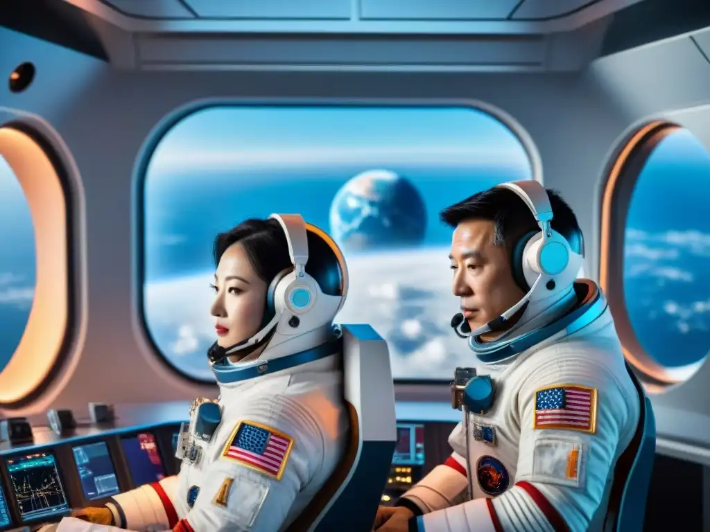 Astronautas de China y NASA colaboran en misión espacial, con tecnología avanzada y vista de la Tierra