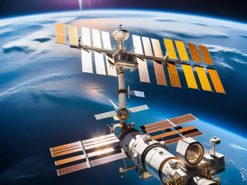 Astronautas de diferentes países colaboran en estación espacial, reflejando carrera recursos asteroides geopolítica espacial