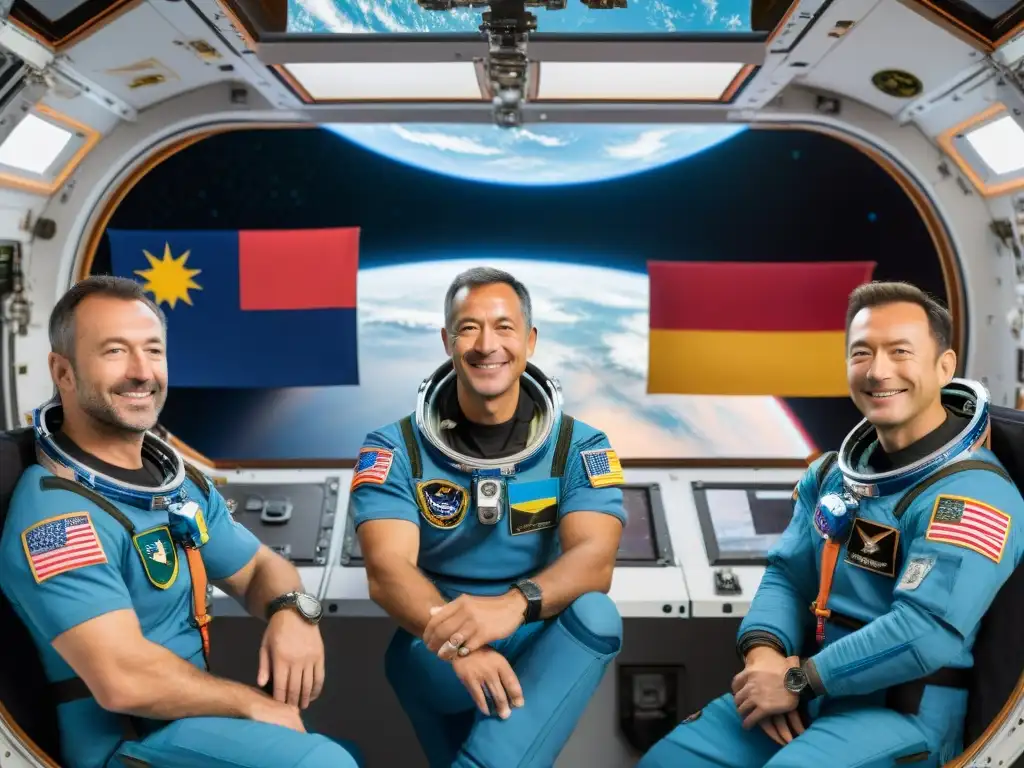 Astronautas de distintos países dialogan en la Estación Espacial Internacional, mostrando convivencia en estaciones espaciales