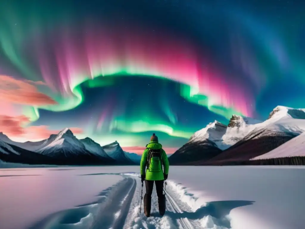 Auroras danzantes iluminan paisaje helado en estudio tecnología espacio