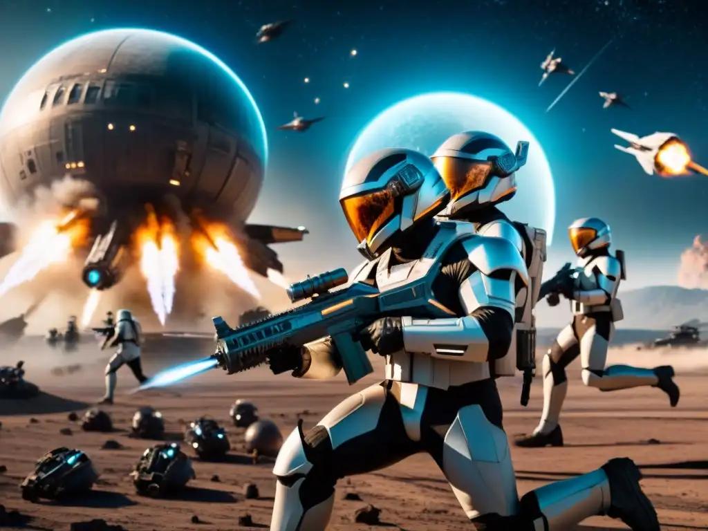 Batalla espacial futurista en Starship Troopers Universo: naves avanzadas en combate estratégico entre estrellas y planetas