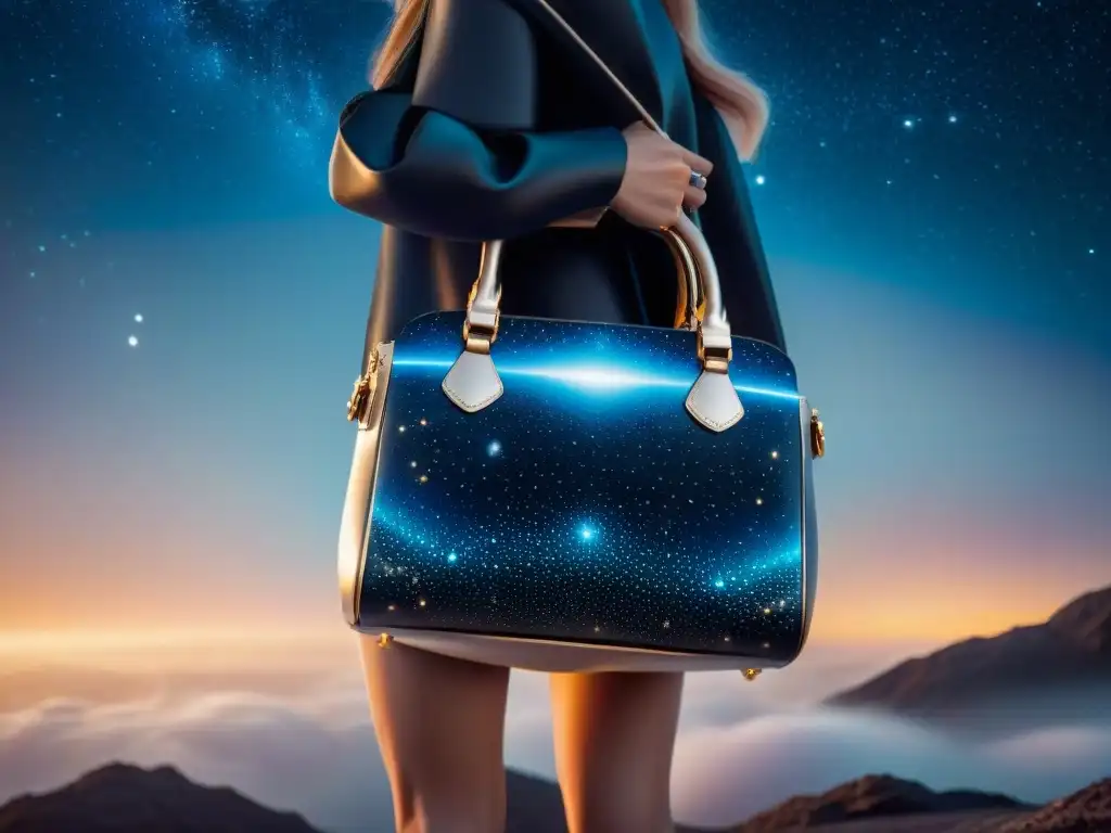 Un bolso con mapas estelares en un universo de constelaciones y estrellas brillantes