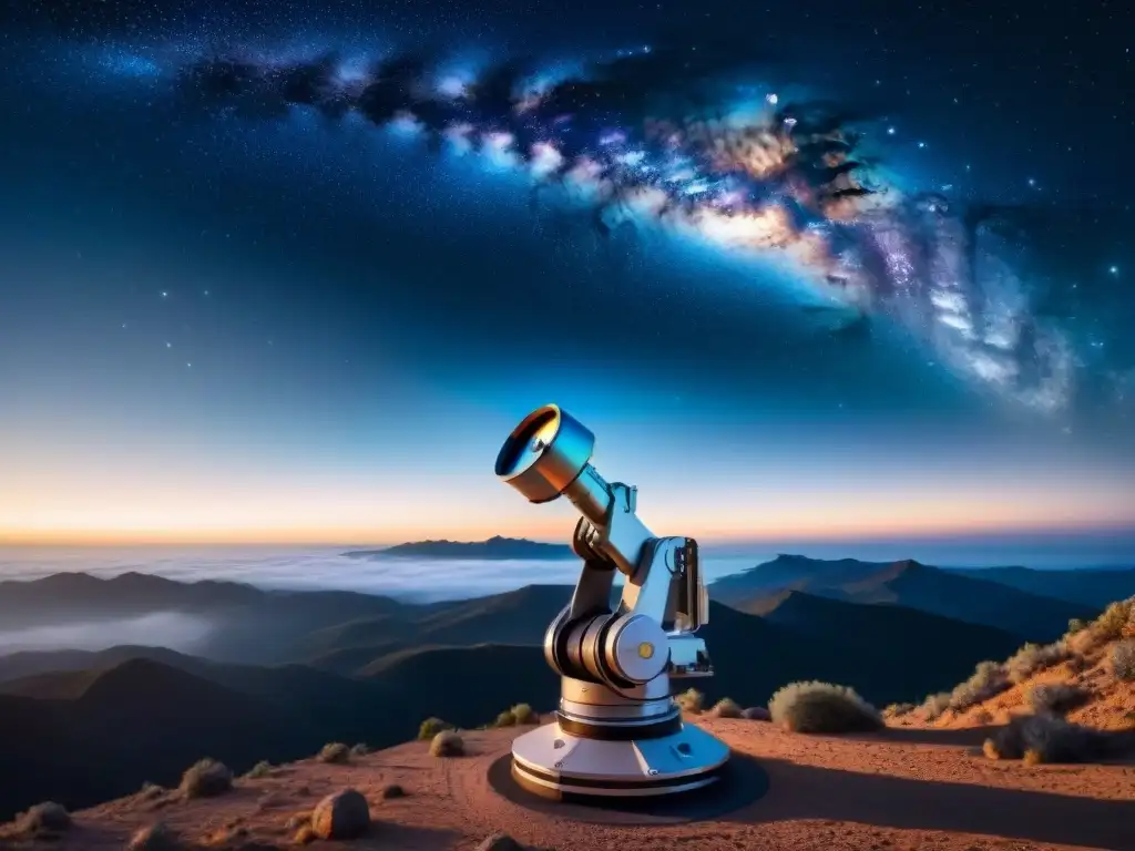 Robótica avanzada ajusta telescopio en el espacio Un brazo robótico ajusta un telescopio en el espacio, resaltando la importancia robótica en telescopios espaciales