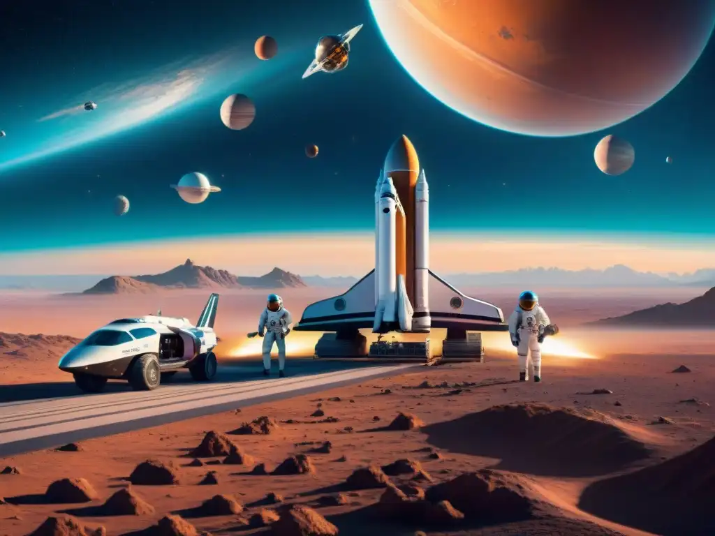 Un bullicioso espacioportuario del futuro listo para viajes intergalácticos turismo espacial