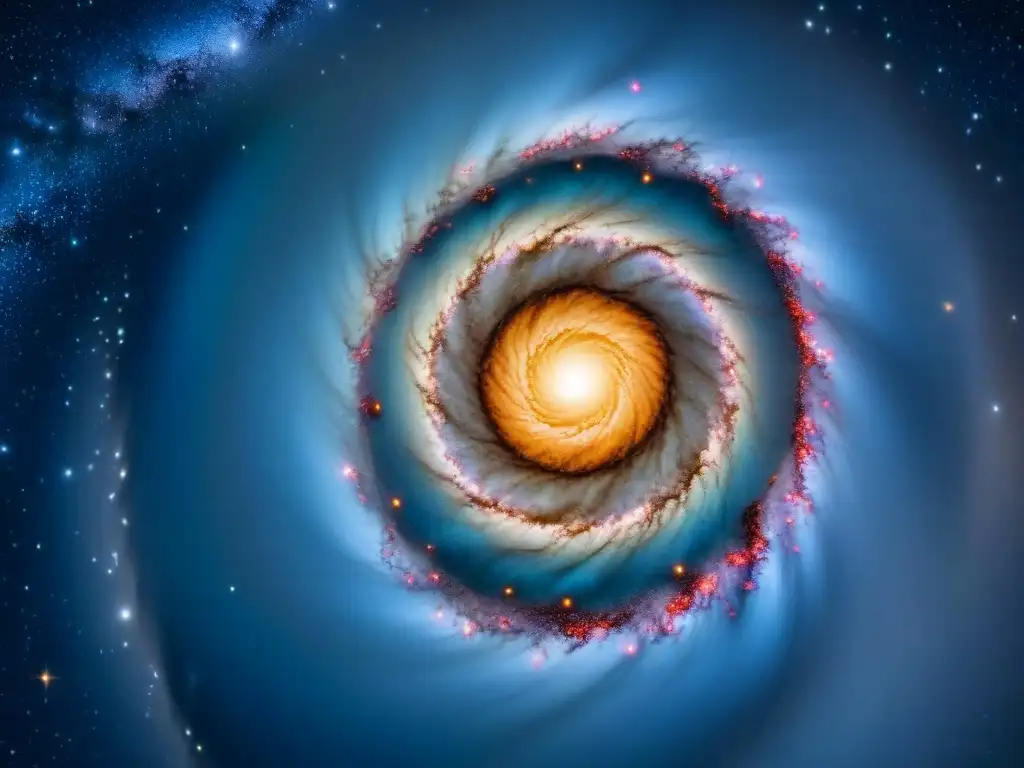 Calendario cósmico: perspectiva del tiempo y universo en una impresionante galaxia espiral con brazos de polvo y gas vibrantes