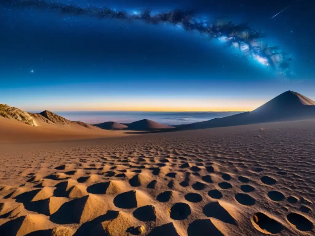 Campo del Cielo meteorito, cráteres y paisaje rocoso bajo un cielo estrellado