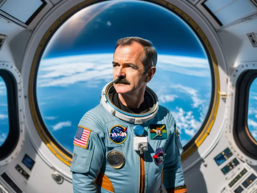 Chris Hadfield astronauta conquista Internet en su traje espacial flotando en la Estación Espacial Internacional, con la Tierra de fondo