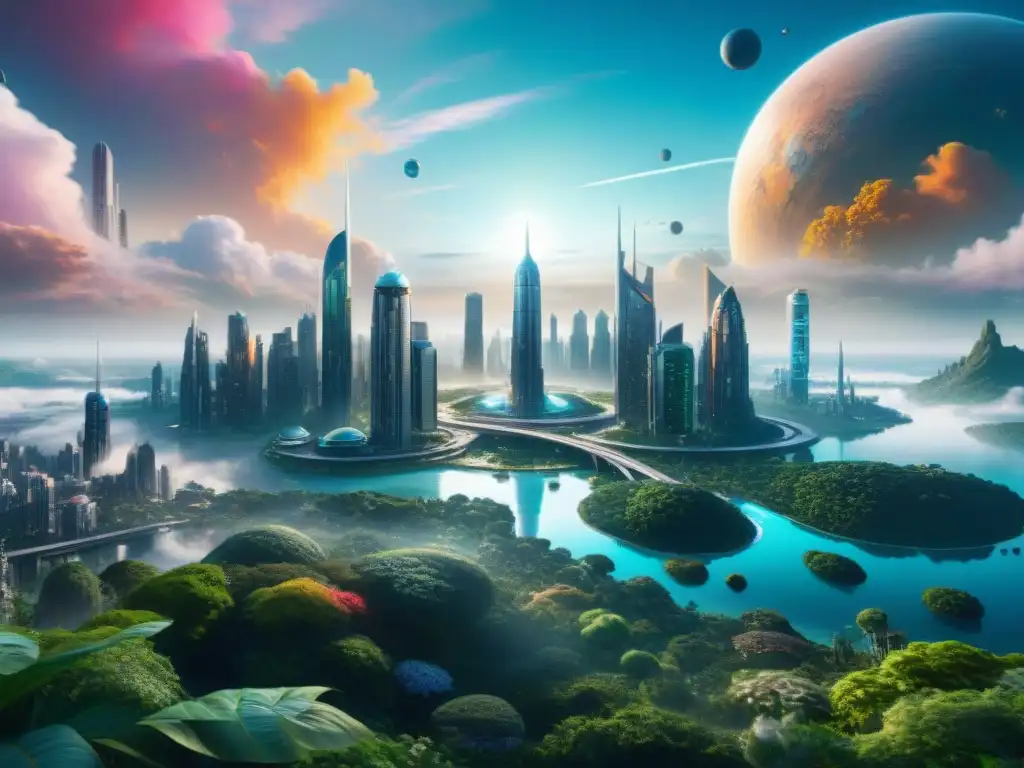 Una ciudad futurista en armonía con la naturaleza, ciencia ficción y cambio climático