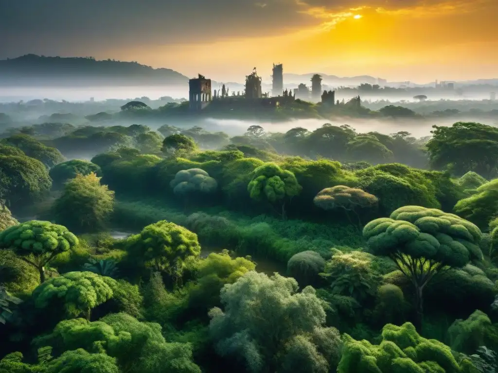 Una ciudad postapocalíptica renace con la naturaleza conquistando los rascacielos, en un escenario de ciencia ficción