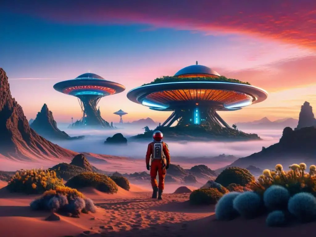 Colonia alienígena: supervivencia en un mundo extraterrestre de tecnología y naturaleza bajo un cielo carmesí