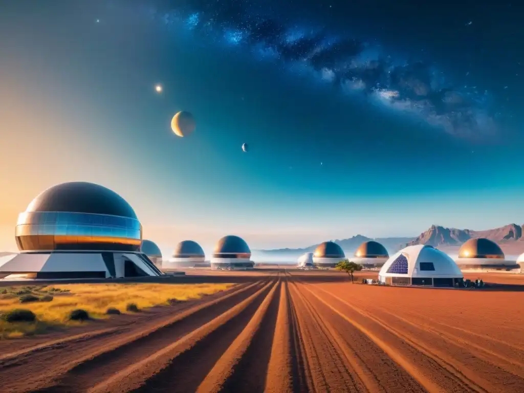 Colonia espacial futurista con diversidad de individuos trabajando juntos y avanzada tecnología