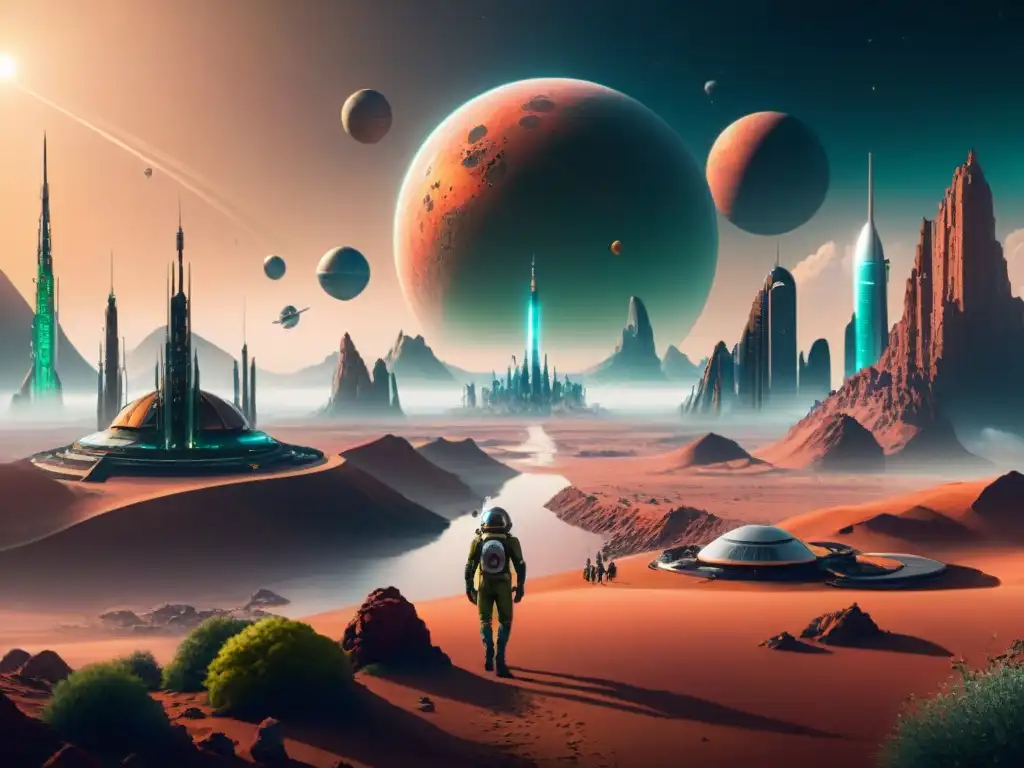 Maravillosa visión de una colonia espacial futurista en un planeta rojo, reflejando Vida en el espacio reflexiones